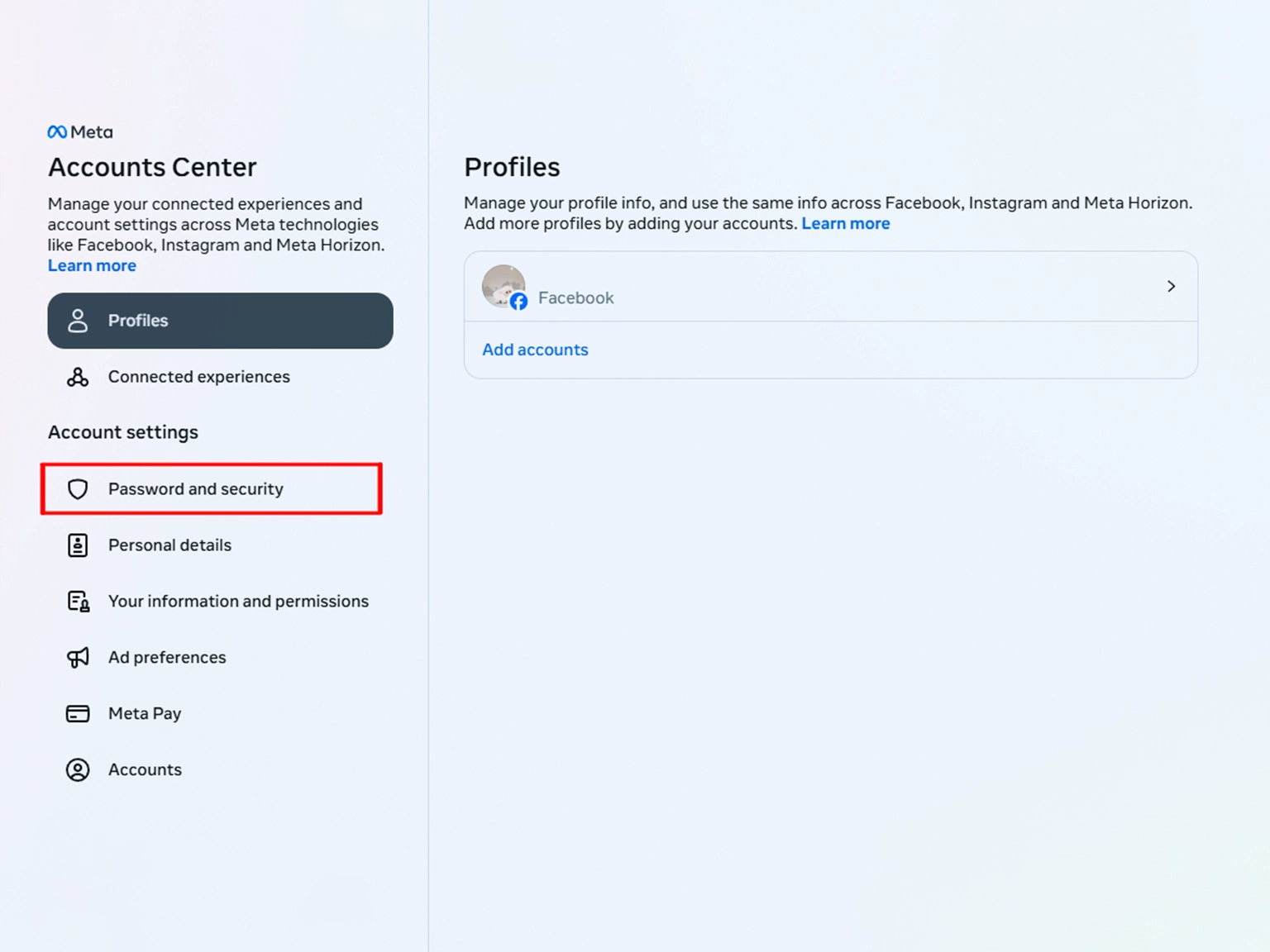 Select Password and security